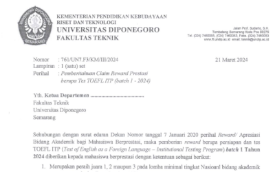 Pengumuman Lanjutan terkait Klaim Reward TOEFL ITP bagi Mahasiswa Berprestasi Batch 1 Tahun 2024