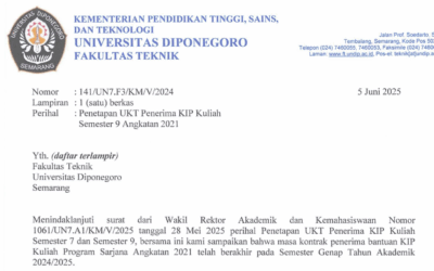 Penetapan UKT bagi Penerima KIP Kuliah Fakultas Teknik Semester 9 Angkatan 2021