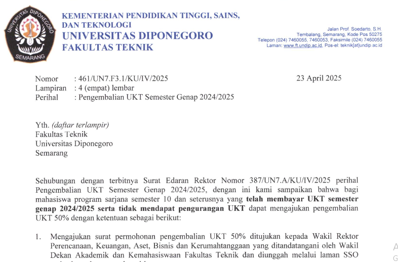 Pengembalian UKT Semester Genap 2024/2025